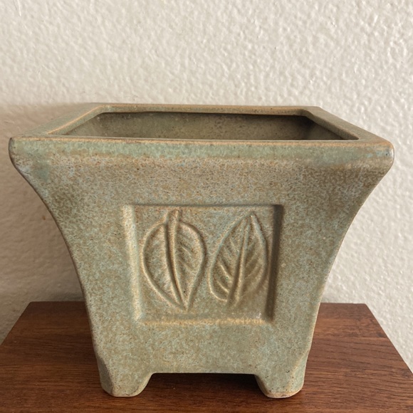 Vintage 90s Ceramic Clay Square Leaves Planter - Picture 1 of 6